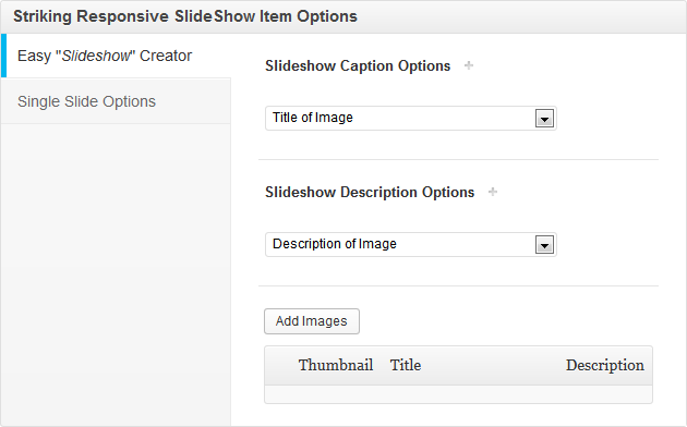 Options can be set for each slider item