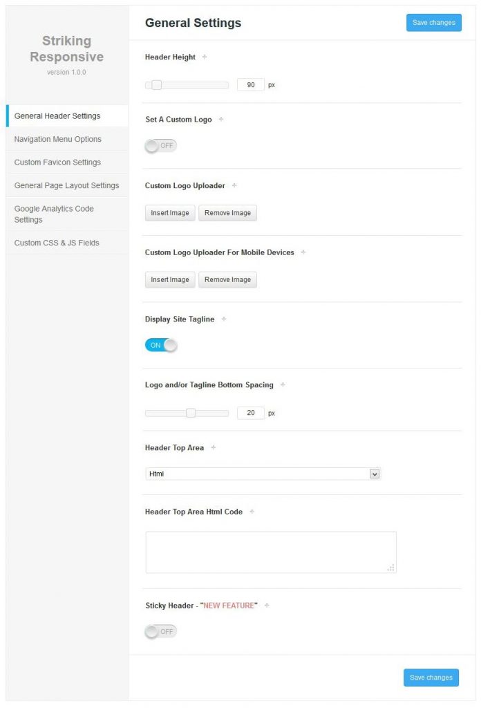 Admin Panel Options | Striking Multiflex | Demo Website