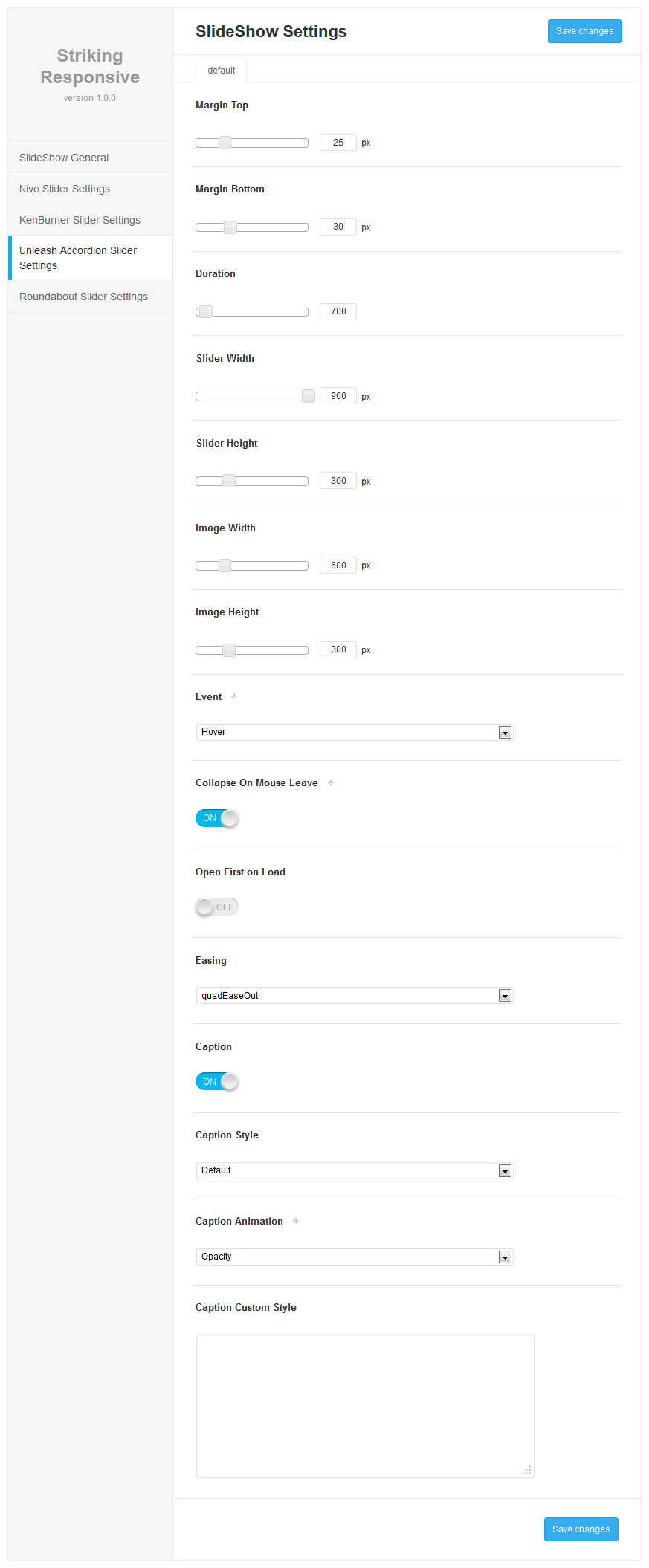 Global options Accordion Slider